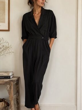 ba&sh Aida Black Cupro Jumpsuit (Size M)